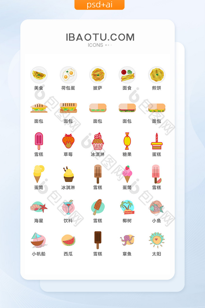 可爱食物图标矢量UI素材ICON