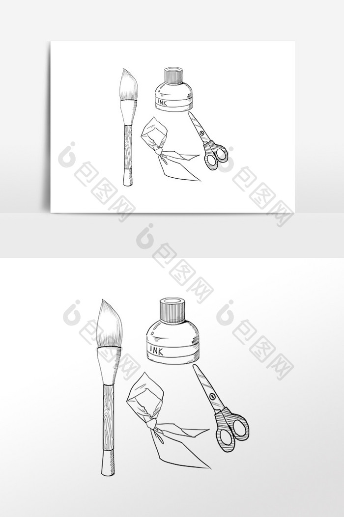 手绘学生文具用品插画元素