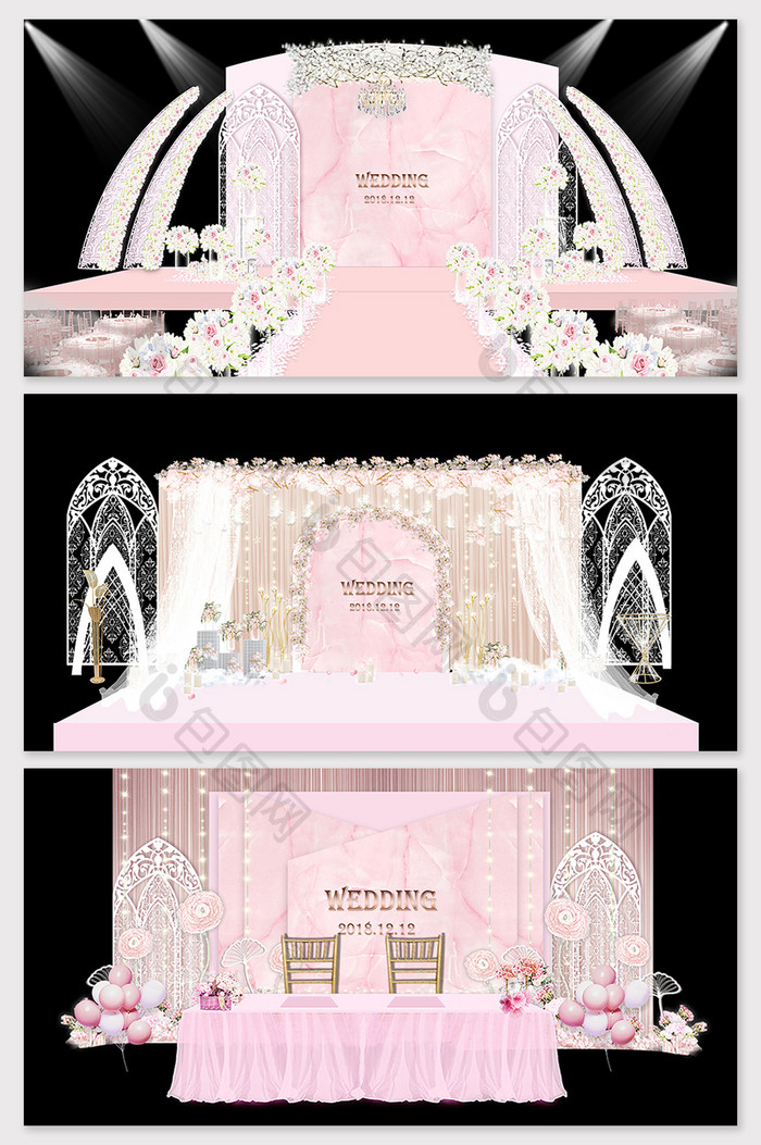 现代简欧粉色系主题婚礼效果图
