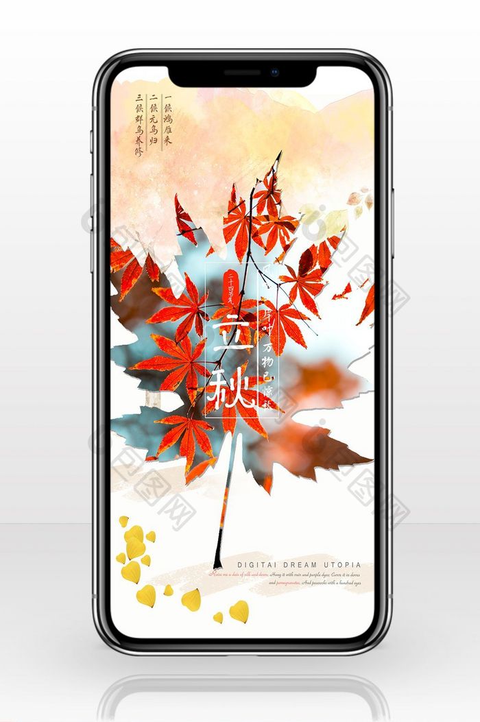 清新枫叶24节气秋分传统节日手机配图