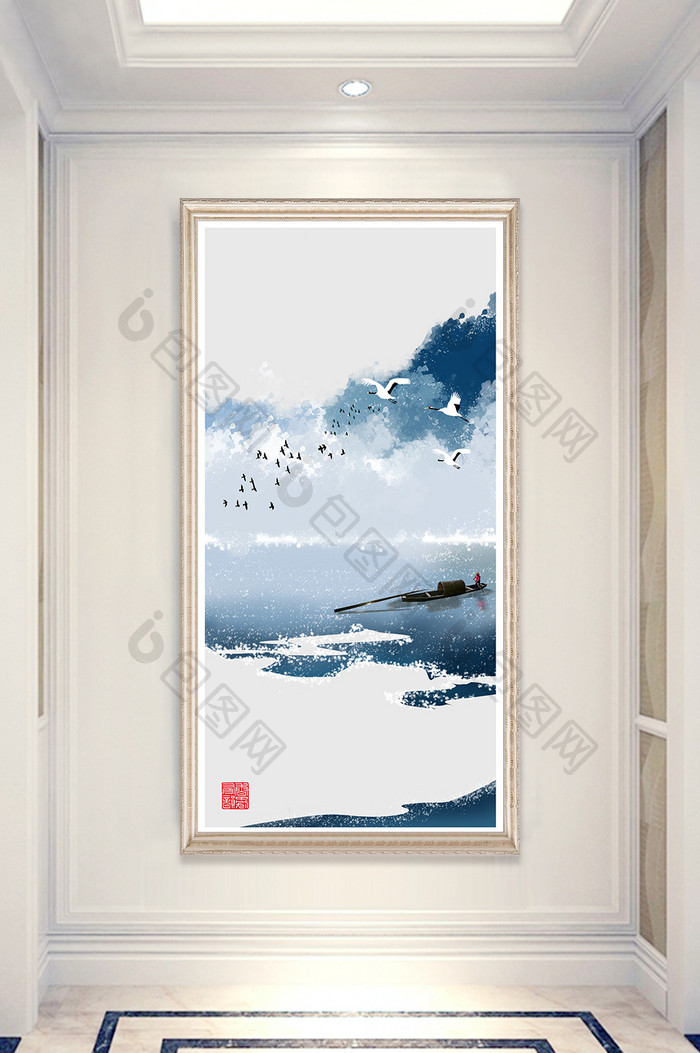 中国风淡彩水墨创意风景玄关装饰画