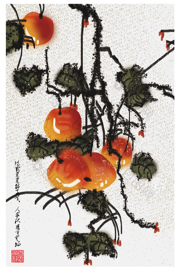 手绘中国风水墨淡彩植物书房客厅创意装饰画