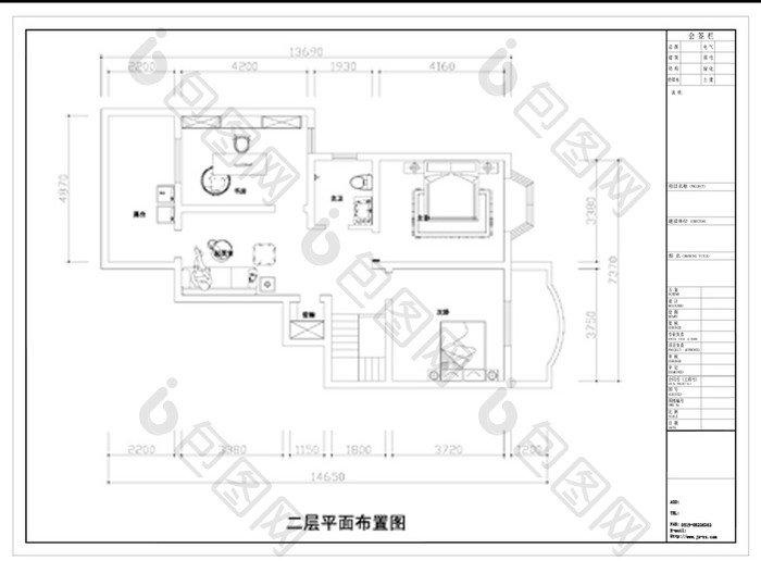 二层别墅平面布置CAD图纸