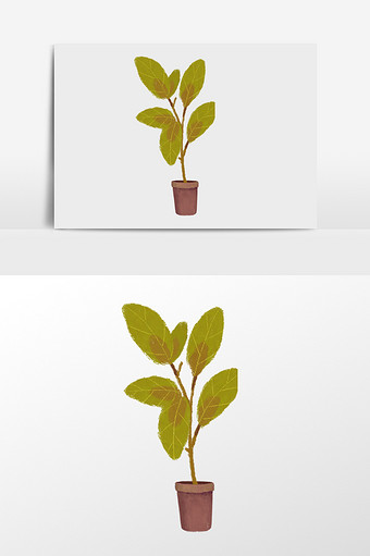 手绘绿色盆栽插画元素图片