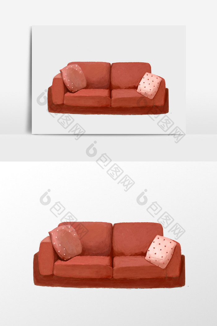 手绘红色舒适沙发插画元素