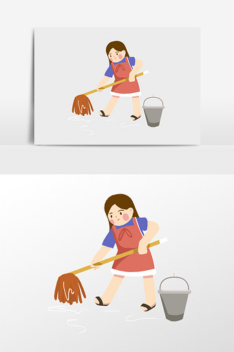 做家务的女孩插画元素图片