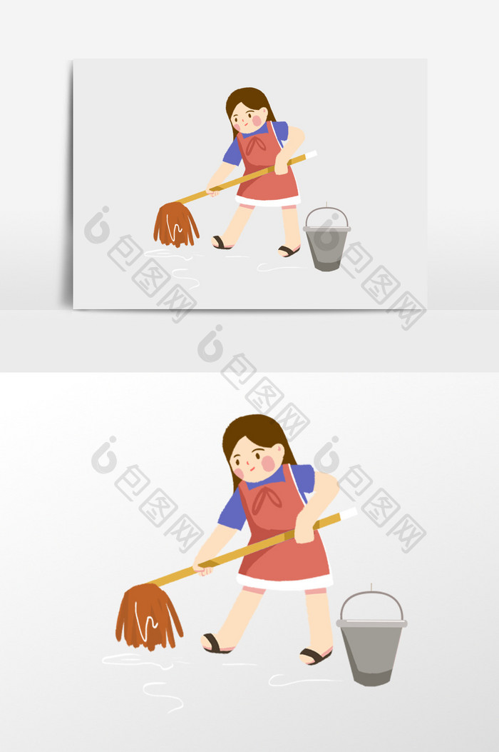 做家务的女孩插画元素