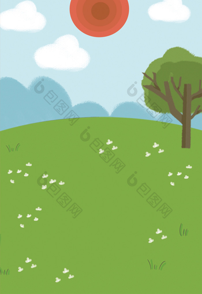 绿色草地树插画背景