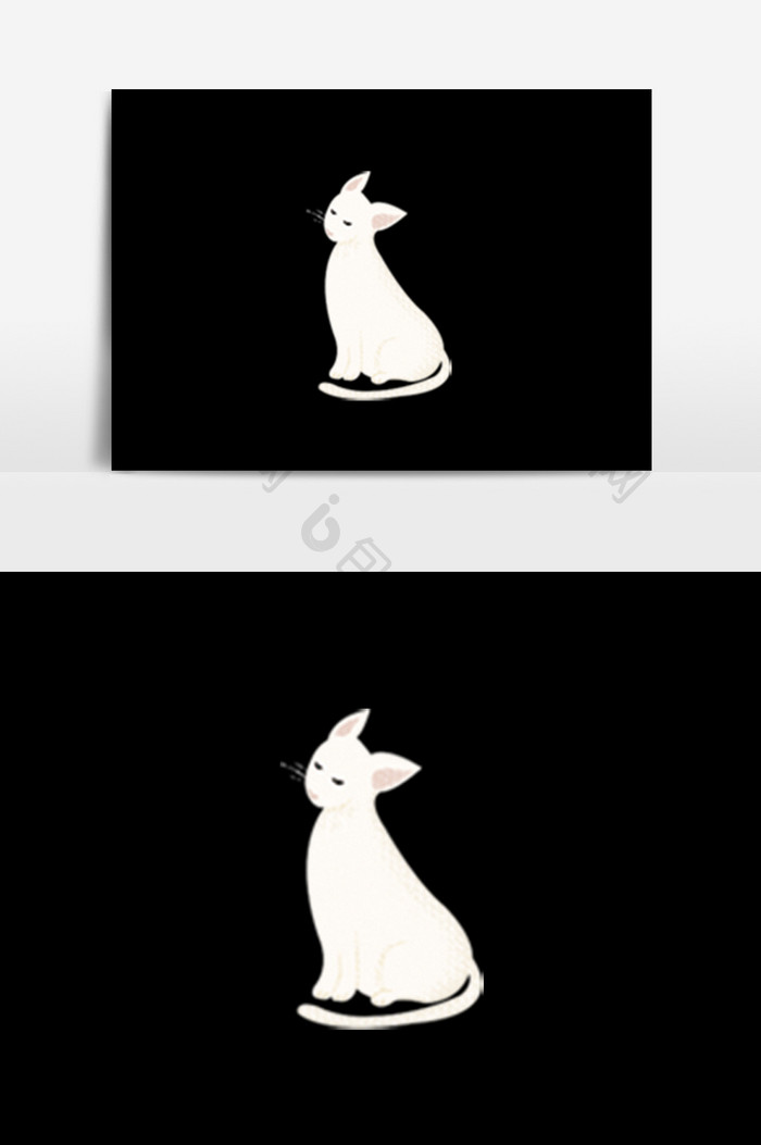 手绘白色小猫插画元素