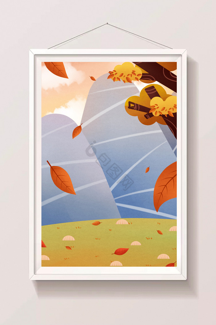 秋季落叶草地的插画图片