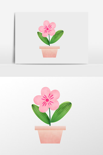 盆栽粉色小花插画元素图片