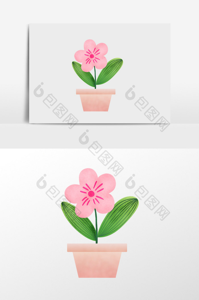 盆栽粉色小花插画元素