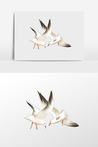 夺食的两只海鸥插画元素图片