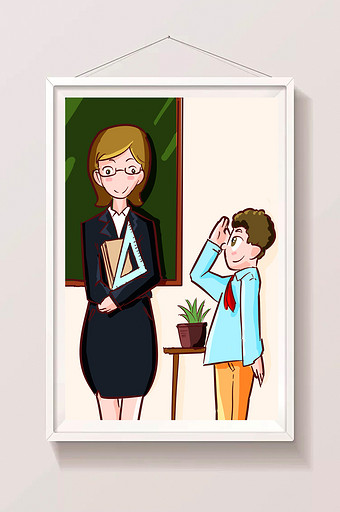 可爱清新卡通教师节女教师与学生插画图片下载