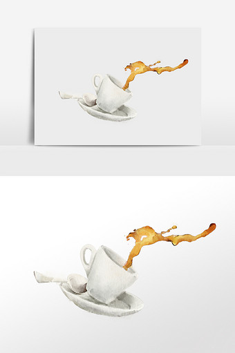 水彩手绘倾倒打翻的咖啡杯图片