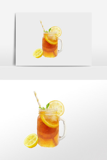 水彩手绘元素冰柠檬红茶冰饮图片