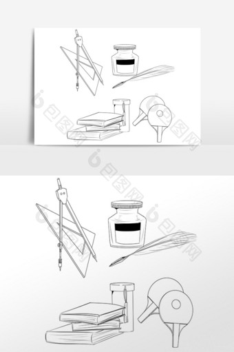 线描开学季学生学习用品图案元素图片