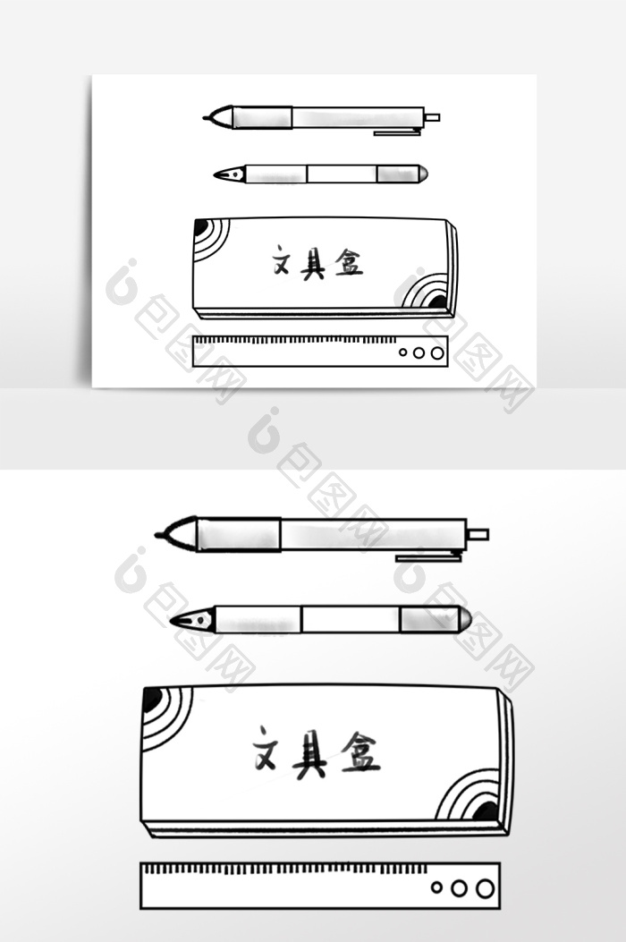 线描开学季学生文具用品文具盒图形元素图片