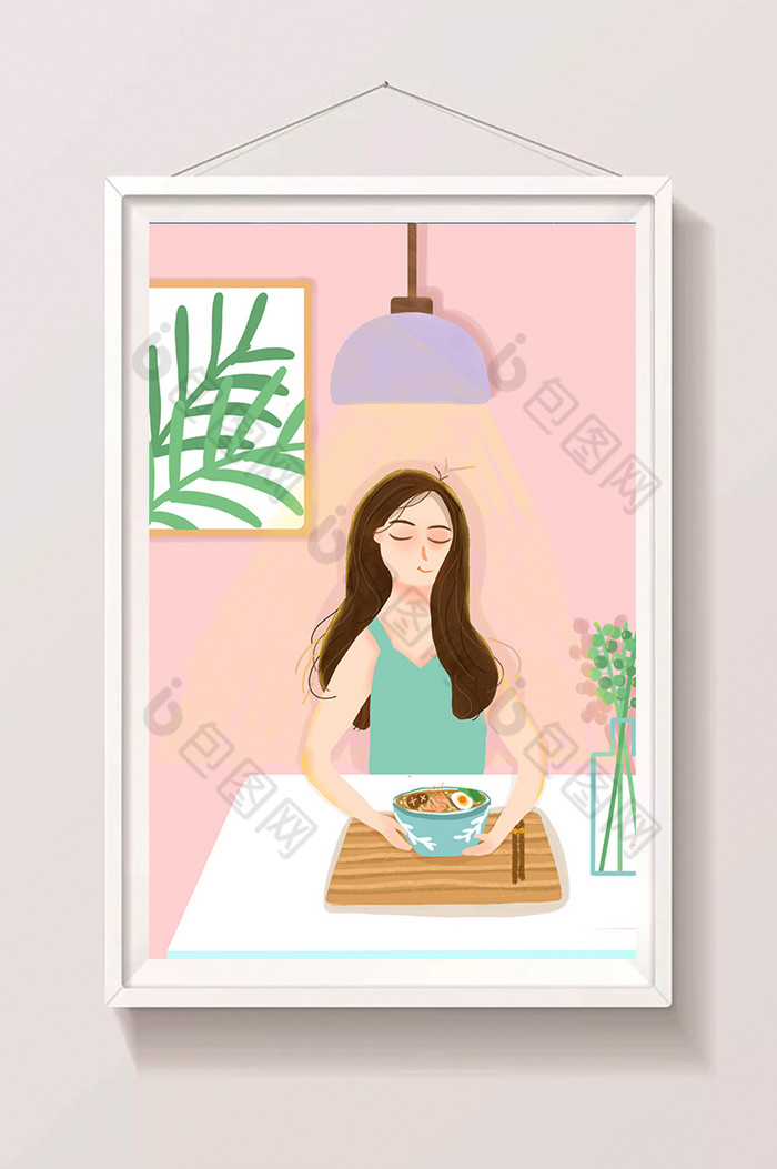 生活一个人吃饭室内插画图片图片
