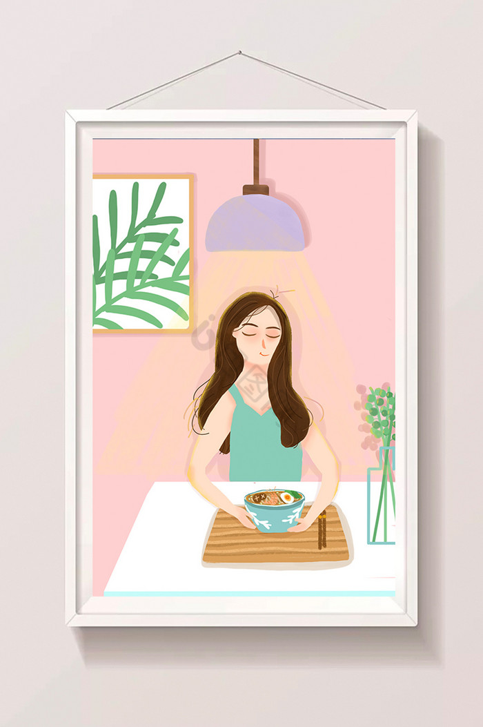 生活一个人吃饭室内插画图片