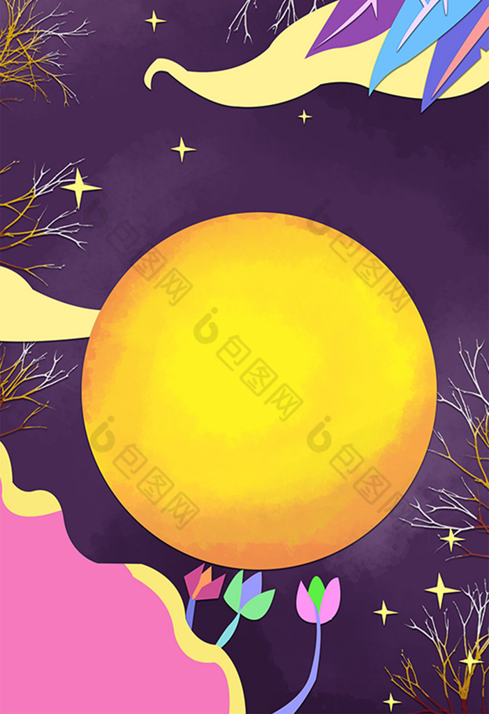 彩色夜晚月亮图片