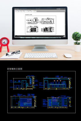 宾馆酒店客房背景墙CAD图