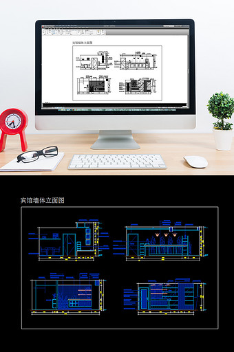 宾馆酒店客房背景墙CAD图图片