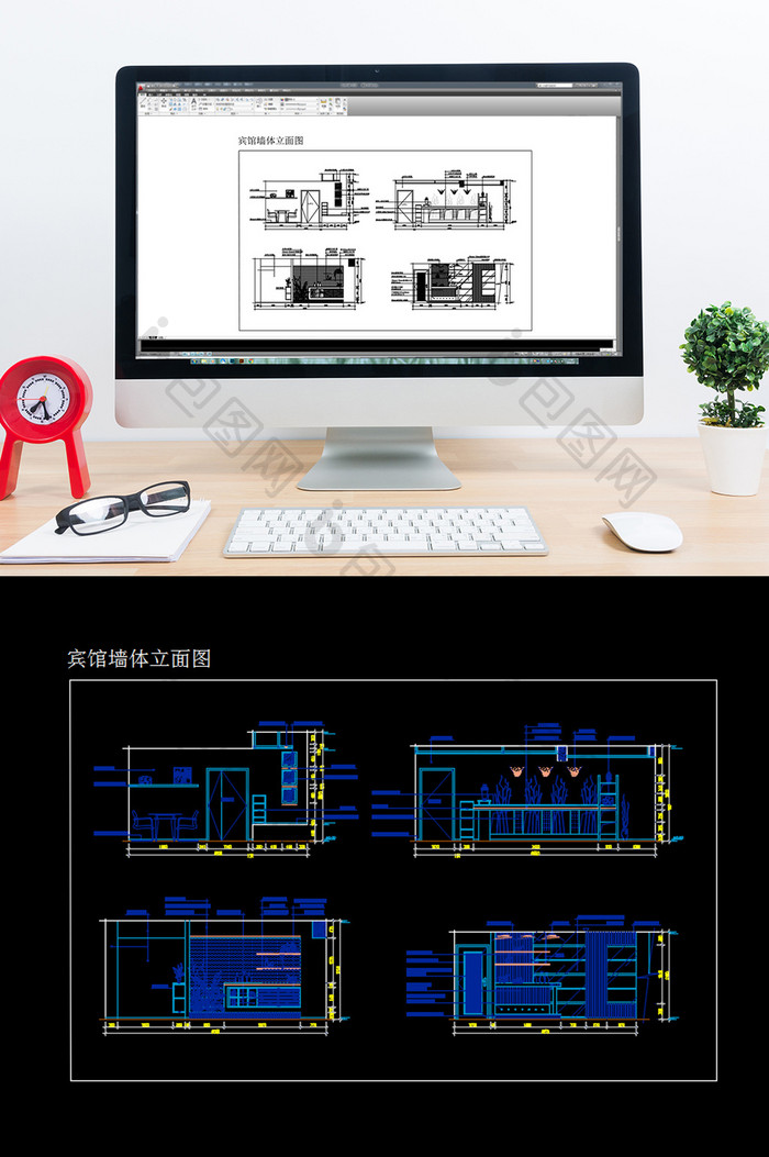 宾馆酒店客房背景墙CAD图