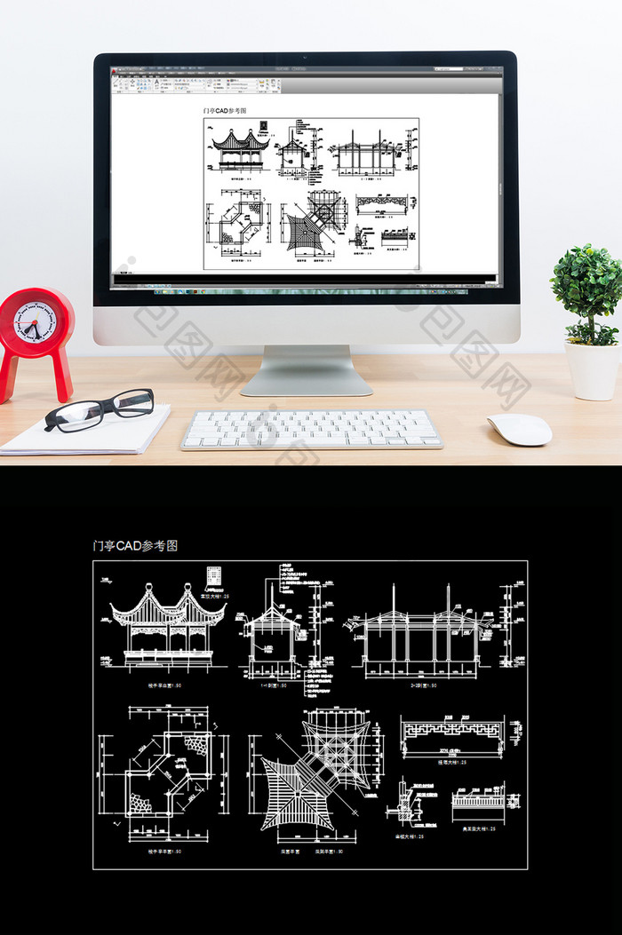 古代建筑门亭凉亭CAD参考图纸