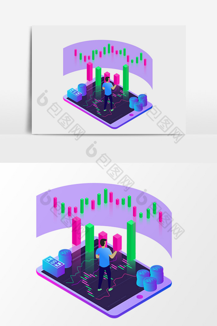 钞票比特币柱状统计图图片