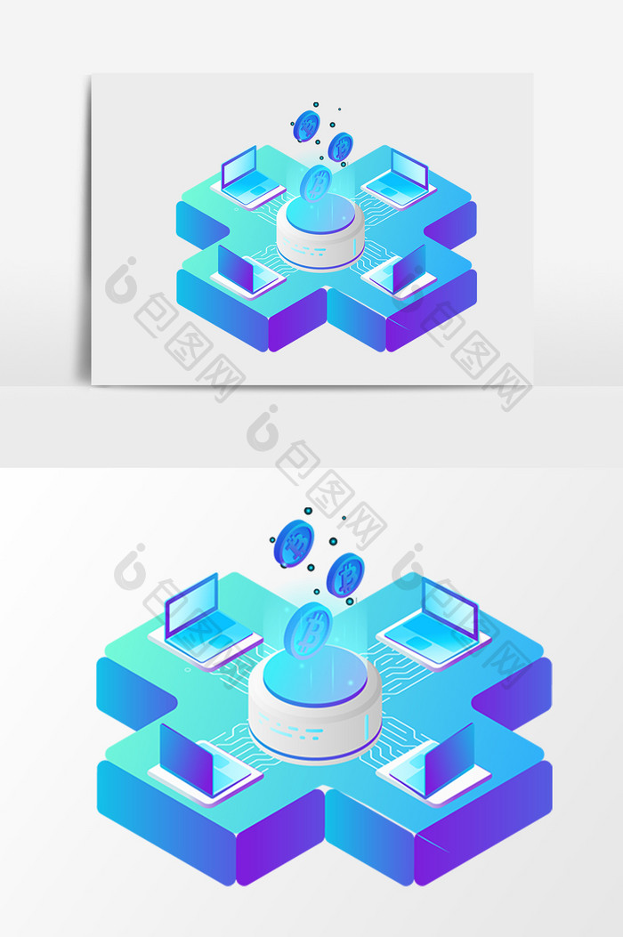 极简立体互联网金融货币2.5D矢量元素