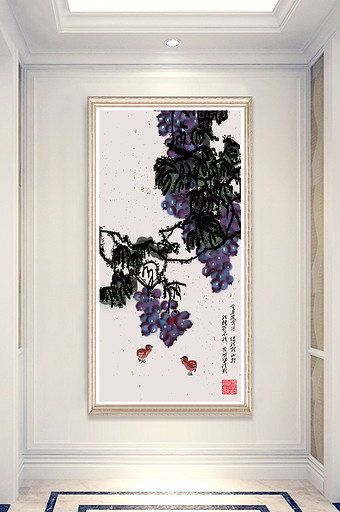 大气文艺中国风水墨淡彩植物玄关创意装饰画图片