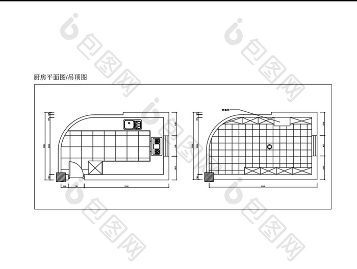 住宅厨房吊顶图平面规划图CAD图纸