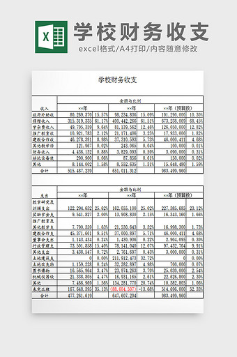 学校财务收支excel模板图片