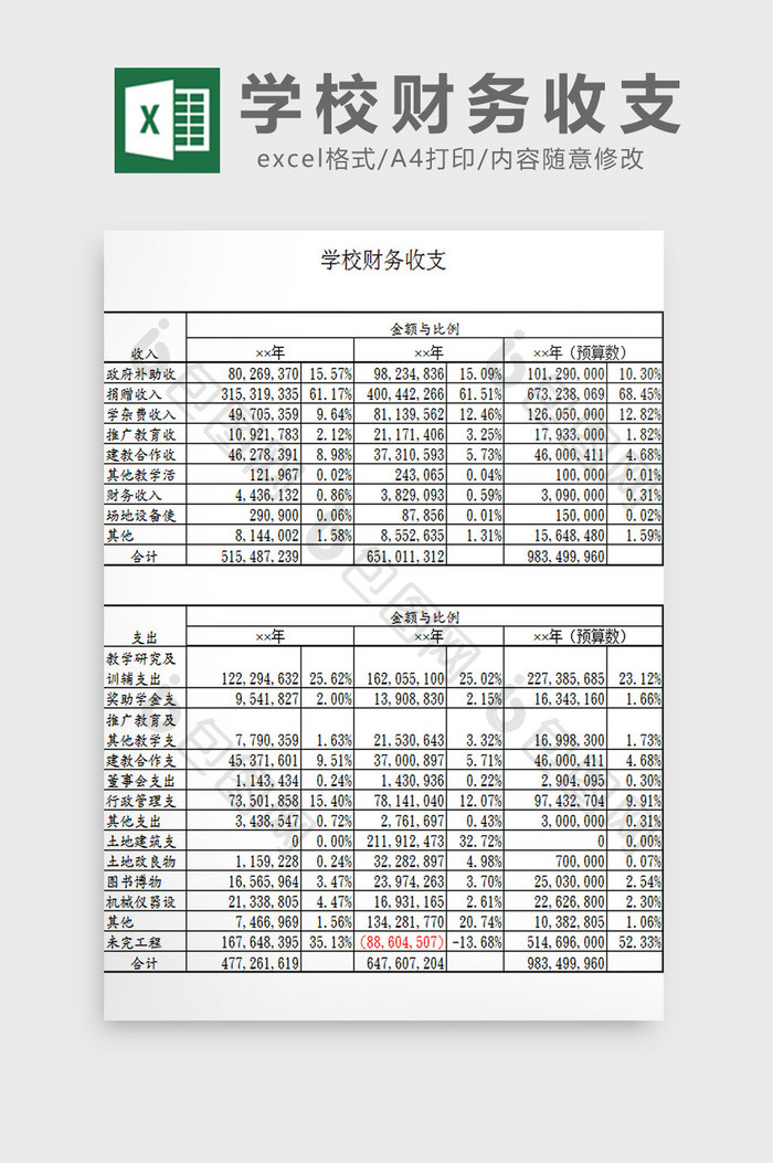 学校财务收支excel模板