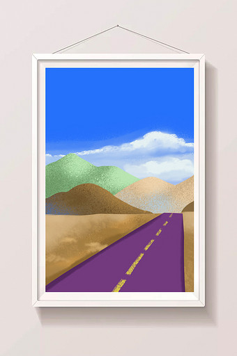 沙漠公路远山蓝天白云背景图片