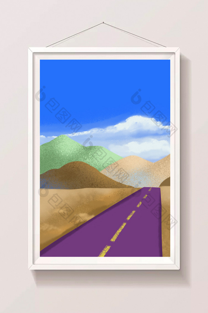 沙漠公路远山蓝天白云背景