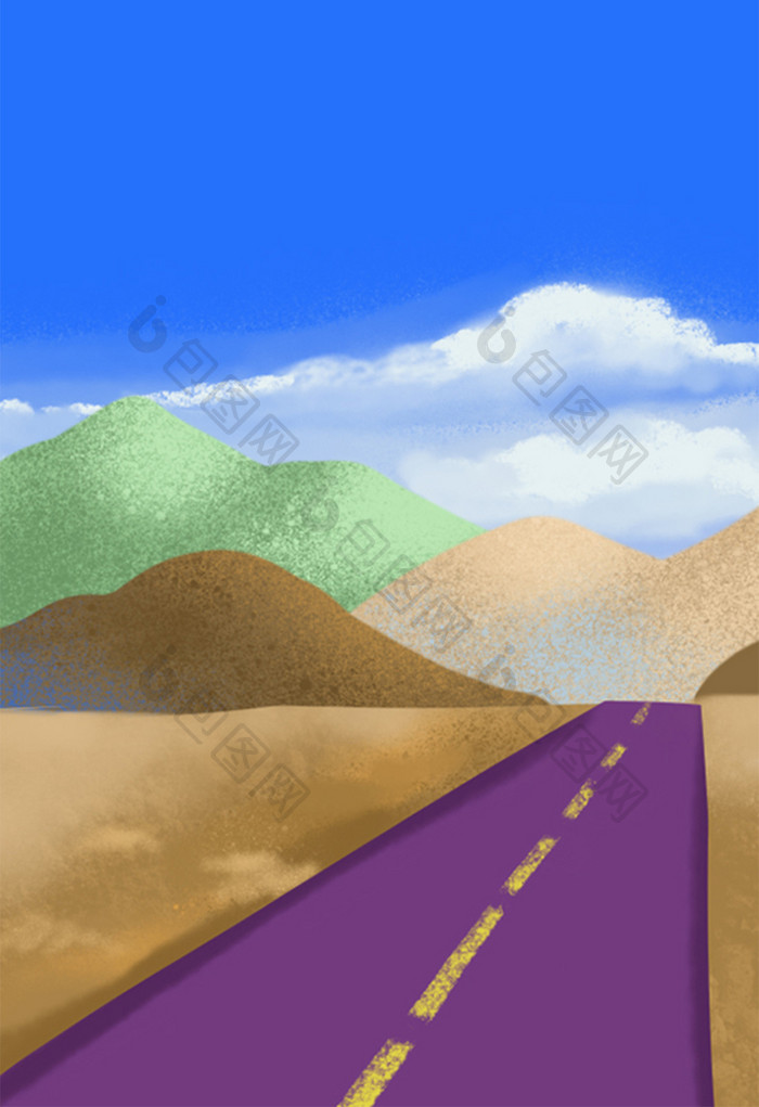 沙漠公路远山蓝天白云背景