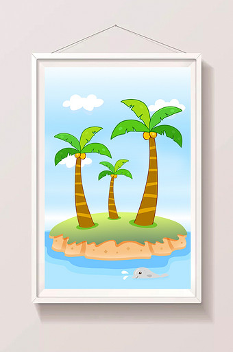 卡通风可爱椰子小岛背景插画素材图片