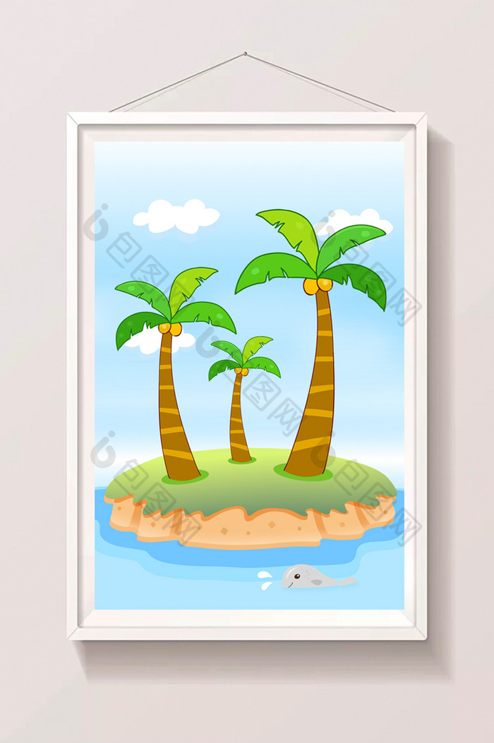 卡通风可爱椰子小岛背景插画素材