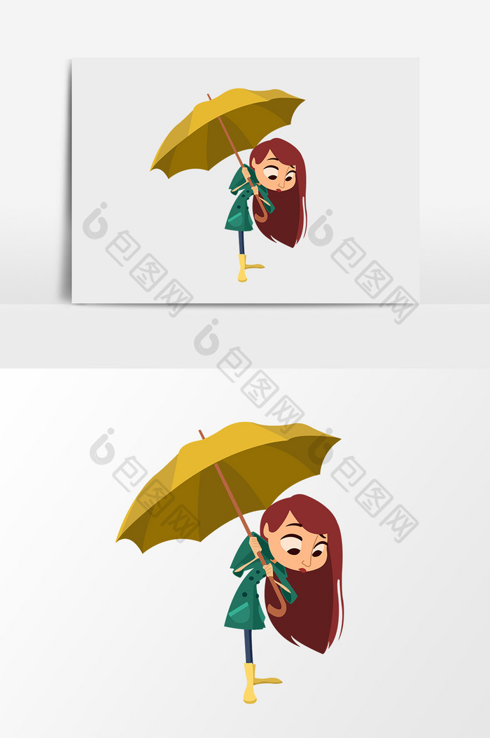 卡通免扣撑伞少女