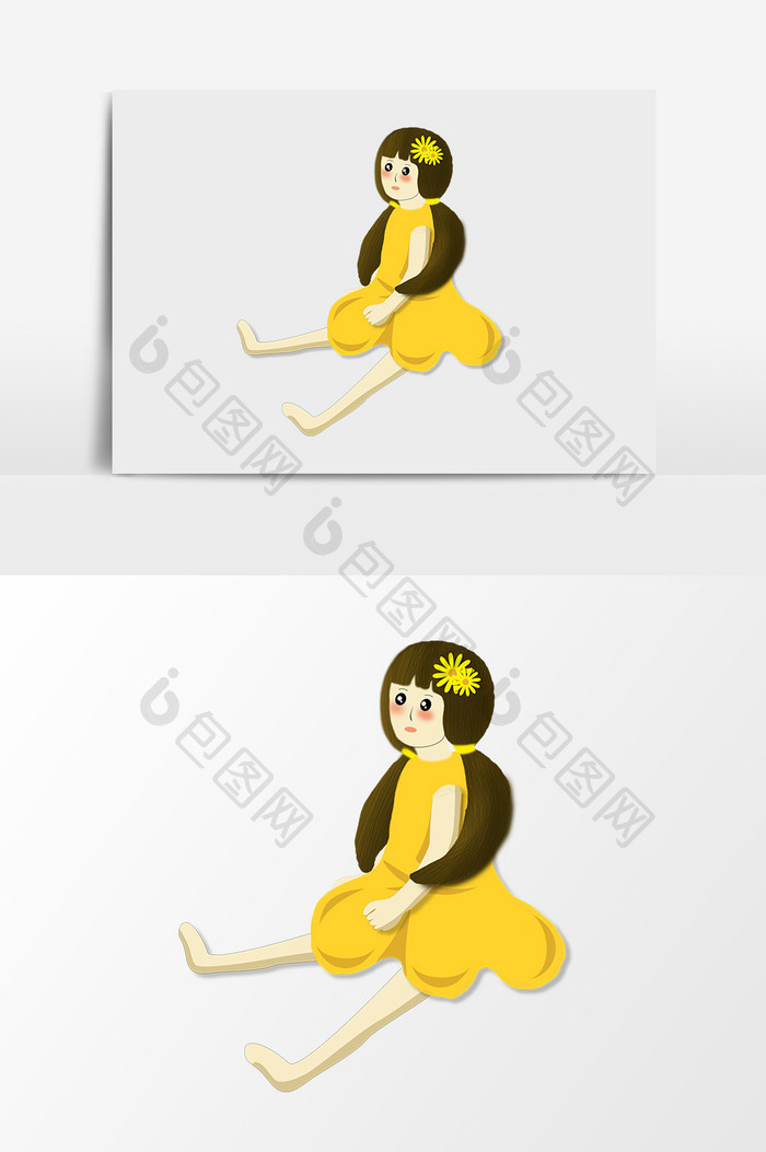 可爱坐着黄色裙子女孩