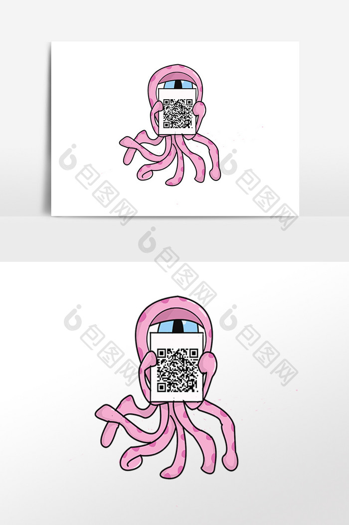 手绘创意章鱼图标二维码插画素材