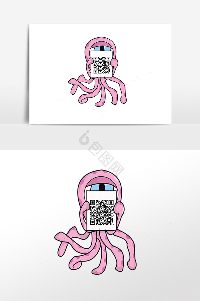 章鱼图标二维码插画图片