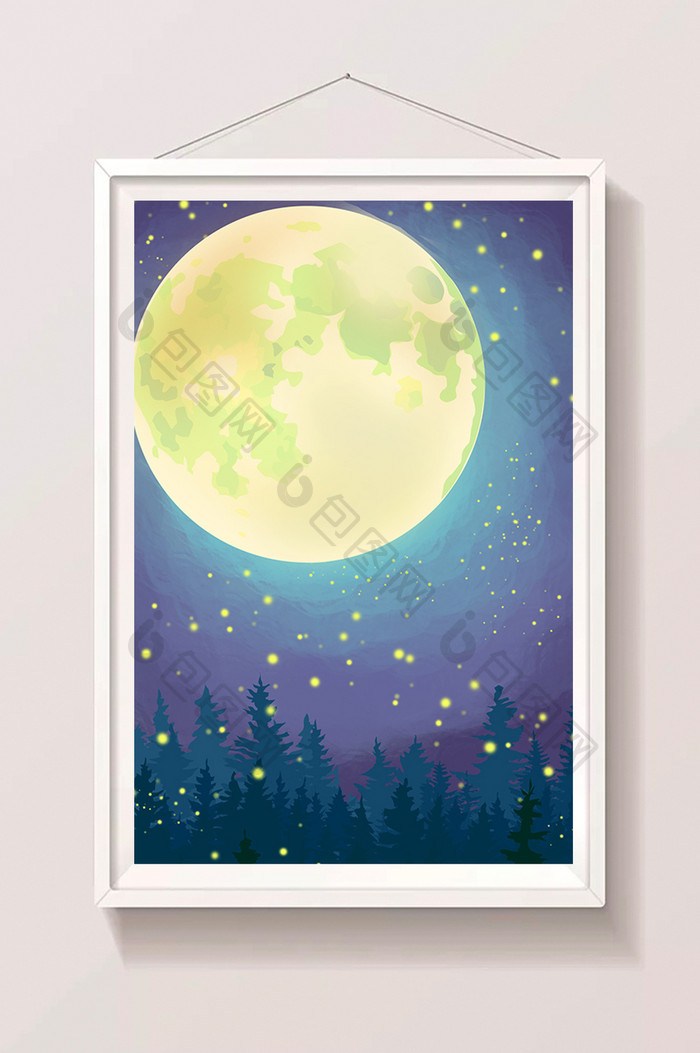 卡通夜晚月亮星空森林