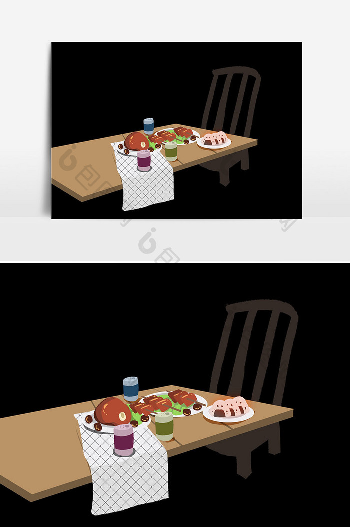 餐桌人物设计插画