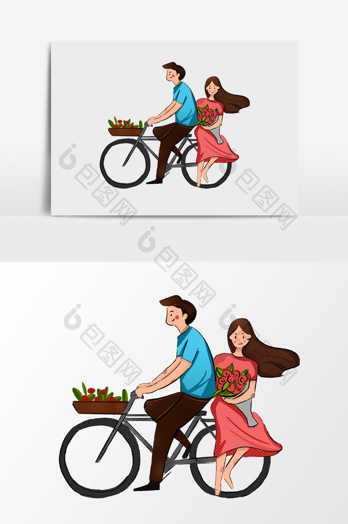 漫画情侣自行车插画