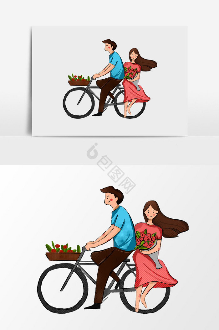 情侣自行车插画图片