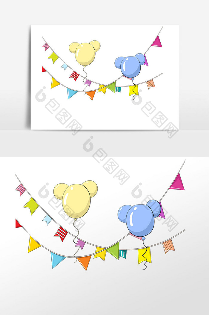 手绘节日气球彩色彩带插画素材