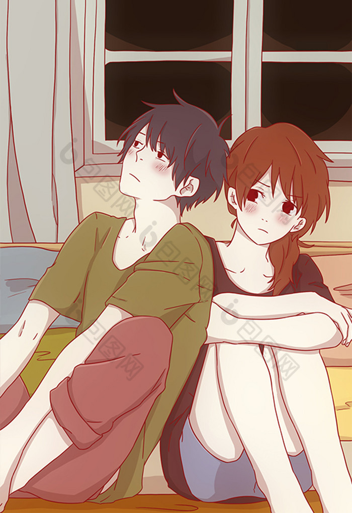 七月七日情人节情侣插画